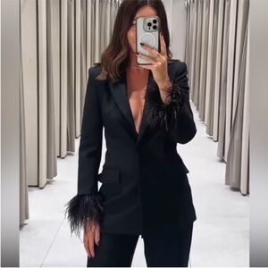 Zara Feather Cuff Tailored Blazer